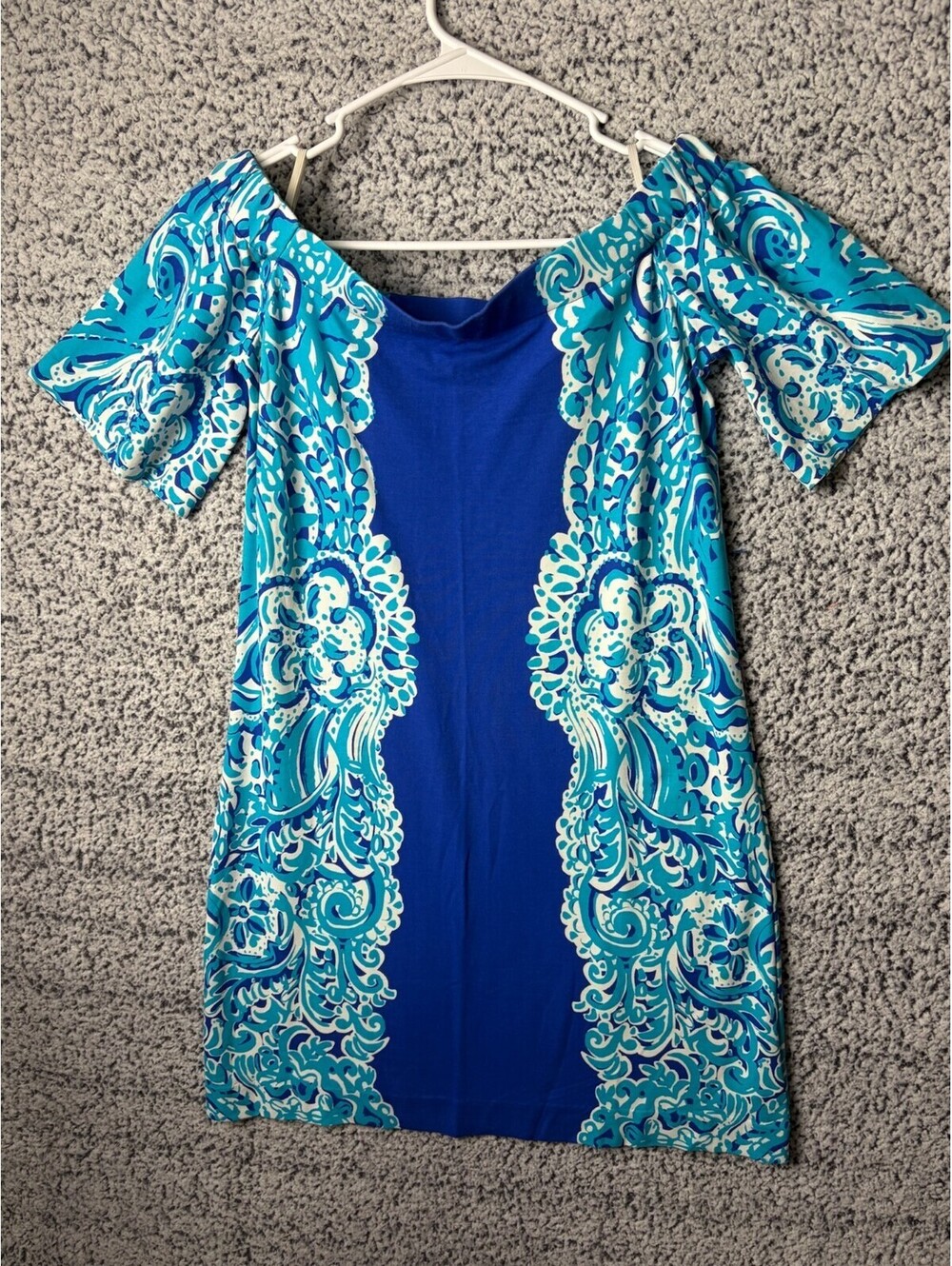 Lilly Pulitzer XS Blue Turquoise White Paisley Short Sleeve Shift Dress 24367